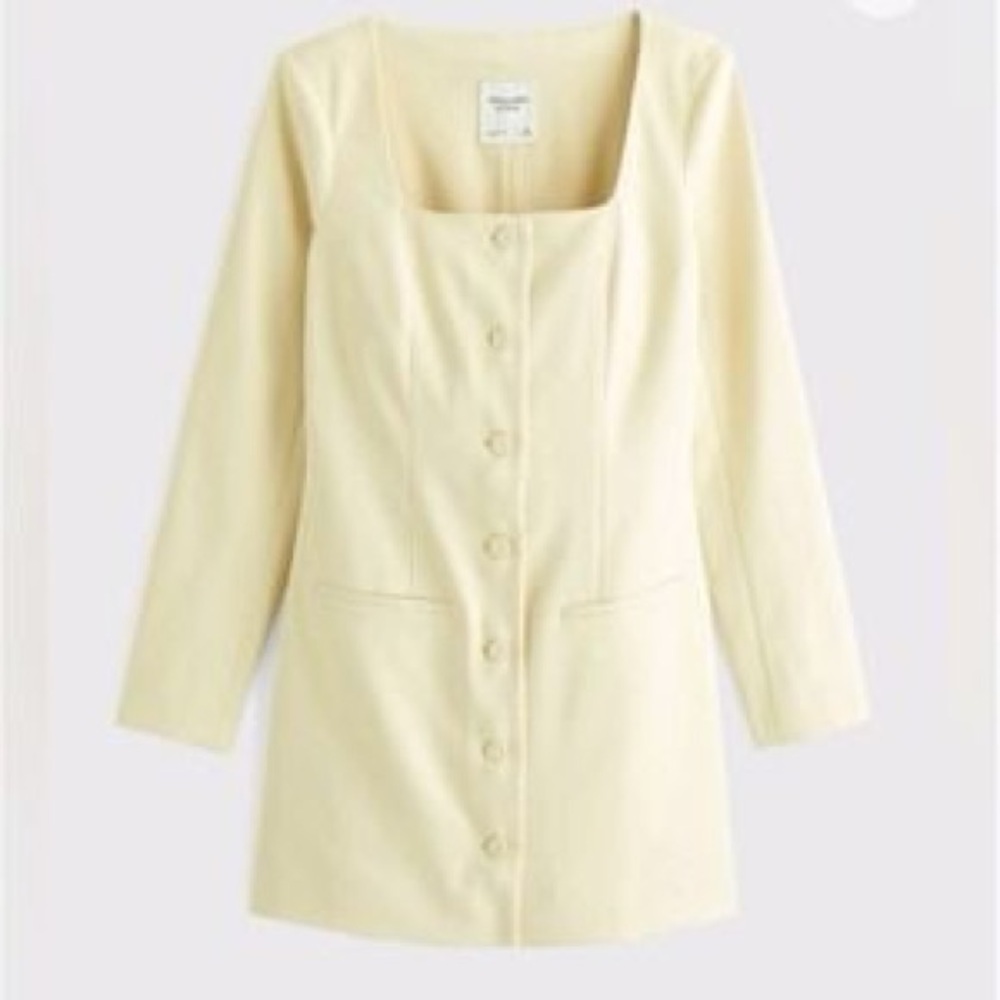 Abercrombie & Fitch Pale Yellow Button-Front Mini Dress